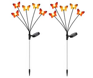 Lampe solaire Lampe de jardin LED papillon multicolore Piquet de terre, métal plastique, LED, H 68 cm, lot de 2