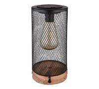 Lampe solaire lampe de table extérieur LED décoration de jardin bois, grille métal noir, 3000K blanc chaud, DxH 12x25,5 cm