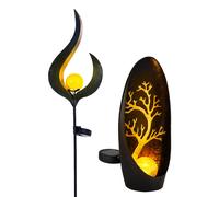 Lampe solaire, lampe décorative, lumière extérieure, lampe solaire à brancher, lampe de jardin, solaire, verre métallique, 1x flamme, 1x motif arbre, ampoules LED, lot de 2