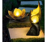 Lampe solaire effet de feu flamme lumière extérieure fleur de lotus décoration de jardin solaire lampe solaire, optique en verre brisé, LED blanc chaud, lot de 2