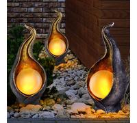 Lampe solaire Lampe d'extérieur Lampe de jardin Lampe d'extérieur Entrée, IP44 résistant aux éclaboussures Aspect flamme argenté or, 36x LED 0,06W blanc chaud, H 26,5 cm, Set de 3 pièces
