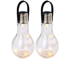 Lampe solaire Lampe solaire de jardin Lampe suspendue Lampe de décoration Terrasse, batterie IP44, acier inoxydable verre clair, LED blanc chaud, DxH 9x17,5cm, set de 2