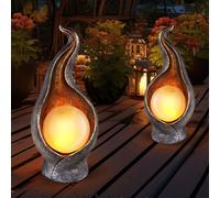 Lampe solaire lampe solaire lampe d'extérieur lampe de jardin lampe d'extérieur zone d'entrée, IP44 anti-éclaboussures optique flamme argent or, 36x LED 0,06W blanc chaud, H 26,5 cm, lot de 2