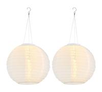 Lampe solaire Lampion Lampe d'extérieur LED Lampe suspendue de jardin blanc Mariage Lanterne de fête Décoration de jardin, acier inoxydable Plastique, blanc chaud, DxH 30x 55 cm, Set de 2