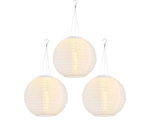 Lampe solaire Lampion Lampe d'extérieur LED Lampe suspendue de jardin blanc Mariage Lanterne de fête Décoration de jardin, acier inoxydable Plastique, blanc chaud, DxH 30x 55 cm, Set de 3 pièces