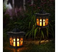 Lampe solaire enfichable, lampe solaire, piquet de terre, lampes solaires, terrasses, lumière vacillante, lampes solaires d'extérieur enfichables au design lanterne, métal noir, 1x LED, LxlxH 14,3x14,