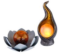 Lampe solaire LED décoration de jardin fleur de lotus Asie lampe de patio lampe de jardin design flamme, durée d'éclairage environ 6 heures, lot de 2