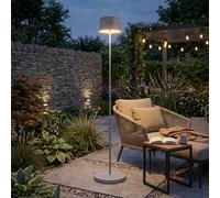 Lampe solaire LED d'extérieur, sur pied, à intensité variable, avec détecteur de crépuscule, connecteur USB-C, lumière blanche chaude 3000K, indice de protection IP44 (étanche), idéale pour l'extérieu