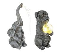 Lampe solaire LED double, lampe d'extérieur, chien, éléphant, lampe de jardin, capteur crépusculaire, gris, verre, H 29 cm