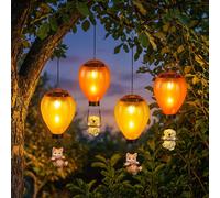 Lampe solaire LED Lampe à suspendre de jardin Ballon à air chaud chien chat multicolore multicolore, métal plastique, LED blanc chaud, LxlxH 12x12x49 cm, set de 4 pièces