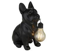 Lampe solaire LED, lampe d'extérieur noire mate, chien bouledogue, H 23,5 cm