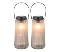 Lampe solaire LED Lanterne extérieure Décoration de jardin Lampe de balcon, verre plastique métal, accu IP44, 3000K blanc chaud, H 25 cm, set de 2