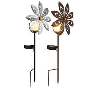 Lampe solaire LED Moulin à vent couleur rouille Décoration de jardin Lampe de terrasse argentée grise Lampe extérieure Piquet de terre, métal, verre brisé, blanc chaud, LxH 20x50 cm, lot de 2