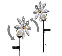 Lampe solaire LED Moulin à vent Décoration de jardin Lampe de terrasse argentée grise Lampe extérieure Piquet de terre, métal jaune, verre brisé, blanc chaud, LxH 20x50 cm