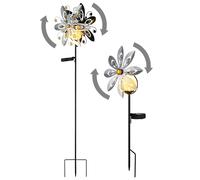 Lampe solaire LED Moulin à vent Décoration de jardin Piquet de terre Lampe extérieure argentée Lampe enfichable Décoration de parterre Lampe solaire, cristaux de verre, blanc chaud, lot de 2