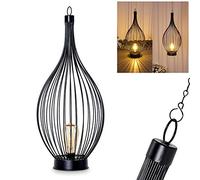 Lampe solaire LED Pasadena en métal noir, élégant luminaire d'extérieur avec interrupteur intégré, temps d'éclairage moyen la nuit de 6 à 8 heures