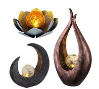Lampe solaire, lumière solaire, lampe de jardin, lumière extérieure, lampe décorative, batterie rechargeable IP44, croissant de lune fleur de lotus, noir, bronze, LED blanc chaud, lot de 3
