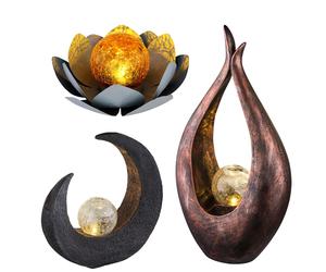 Lampe solaire, lumière solaire, lampe de jardin, lumière extérieure, lampe décorative, batterie rechargeable IP44, croissant de lune fleur de lotus, noir, bronze, LED blanc chaud, lot de 3