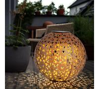 Lampe solaire, lumière solaire pour l'extérieur, décoration de jardin, boule, solaire, rouille, piquet, décoration florale, métal, LED blanc chaud, D 20 cm