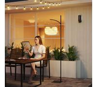 Lampe solaire Moonbite, 178 cm, forme arquée, aspect rotin, 2500 K, 15 lm, détecteur de lumière, IP44, 4 piquets de sol, acier, autonomie jusqu'à 8 heures, pour jardin et allée, noire et jaune