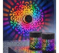 Lampe Solaire Murale Mandala Exterieurnh,Solar Mandala Wall Light Projector,Seven-Color Changing Solar Mandala Projection, Waterproof Metal Decorative Lamp For Garden, Patio, Yard & Deck (2PCS)