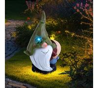 Nain de jardin gnome avec oiseau lumière solaire lampe solaire décoration de jardin lampe d'extérieur balcon batterie, IP44 résistant aux intempéries, plastique coloré, 1x LED blanc froid, LxlxH 25,5x