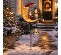 Lampe Solaire Noël Lune Père Noël Bonhomme Neige Piquet Lumineux LED Décoration Jardin Pelouse Terrasse Allée