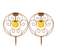 Lampe solaire orientale boule de verre couleur rouille lampe de décoration lampe de jardin piquet de terre lampe solaire métal pour extérieur, 1x LED 0,06W blanc chaud, LxlxH 30x8,5x41 cm, set de 2 pi