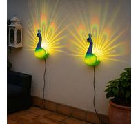 Lampe solaire Paon Applique murale extérieure Figures Lampe solaire changeur de couleur, batterie IP44, multicolore montage mural, RGB LED, LxLxH 12x8,5x20cm, set de 2