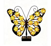 Lampe solaire papillon en métal pour terrasse Jaune 25 cm | Construction en fer, résistant à la rouille, résistant aux intempéries, taille 25 x 22 cm, options jaune et rose