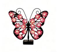 Lampe solaire papillon en métal pour terrasse Rose 25 cm | Construction en fer, résistant à la rouille, résistant aux intempéries, taille 25 x 22 cm, options jaune et rose