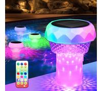 Lampe Solaire Piscine Flottante Diffuseur Chlore Piscine avec Lumière Solaire LED Distributeur de Chlore Flottant avec télécommande Libération Réglable Ouverture Facile Doseur Flotteur Solaire