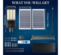 Lampe solaire pour l'extérieur - Lampe LED - 8000 W - 2 panneaux solaires - Capteur de crépuscule - Indice de protection IP67 - Gradable - Batterie lithium