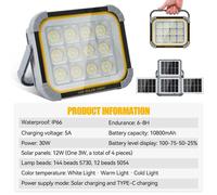Lampe solaire - Projecteur LED - Sans détecteur de mouvement PIR - Fonctionne à l'énergie solaire - Étanchité IP65 - Intensité variable - Aluminium - Pour mur, jardin et cour