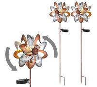 Lampe solaire Roue à vent Lampe solaire Piquet de terre Décoration de jardin Fiche de jardin solaire or argent, métal, LED blanc chaud, LxlxH 22x12x92 cm, set de 2