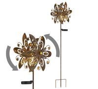 Lampe solaire Roue à vent Lampe solaire Piquet de terre Décoration de jardin Fiche de jardin solaire rouille, métal, LED blanc chaud, LxlxH 32x17,5x124 cm