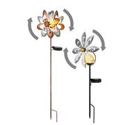 Lampe solaire Roue à vent Lampe solaire Piquet de terre Décoration de jardin Fiche de jardin solaire or argent, métal, LED blanc chaud, set de 2 pièces