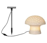 Lampe solaire « Sandy », champignon en grès, capteur crépusculaire, blanc naturel, H 15 cm