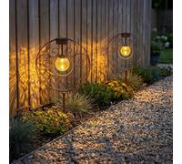 Lampe solaire orientale boule de verre couleur rouille lampe de décoration lampe de jardin piquet de terre lampe solaire métal pour extérieur, 1x LED 0,06W blanc chaud, LxlxH 30x8,5x41 cm, set de 2 pi