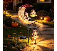 Lampe Solaire sur Piquet de Jardin pour Noël, Père Noël et Bonhomme de Neige sous la Lune Lampe LED Étanche Demi-Lune Décoration de Noëls pour Allées Jardins Cours Pelouses, Décoration d’Extérieur