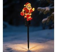 Lampe Solaire sur Piquet de Jardin pour Noël, Père Noël et Bonhomme de Neige sous la Lune Lampe LED Étanche Demi-Lune Décoration de Noëls pour Allées Jardins Cours Pelouses, Décoration d’Extérieur