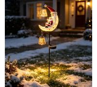 Lampe Solaire sur Piquet de Jardin pour Noël, Père Noël et Bonhomme de Neige sous la Lune Lampe LED Étanche Demi-Lune Décoration de Noëls pour Allées Jardins Cours Pelouses, Décoration d’Extérieur