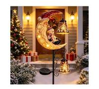 Lampe solaire sur piquet de Noël en forme de bonhomme de neige et lune 25,4 | Lanterne Père Noël et bonhomme de neige en résine imperméable avec cloches suspendues Décoration chaude pour jardin, terrasse