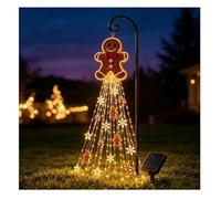 Lampe solaire sur piquet de Noël en pain d'épices avec guirlande lumineuse dorée chaude en cascade pour Noël, jardin et allée, 1 pièce