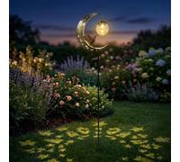 Lampe solaire sur piquet en forme de colibri, globe en verre craquelé avec LED chaude, croissant en métal, étanche, pour cour, terrasse, pelouse, jardin, cadeaux pour maman, grand-mère (colibri lune)