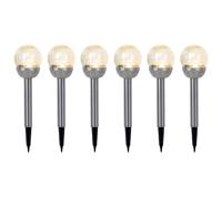 Lampe solaire sur piquet, lampe d'extérieur, boule de verre, lampe de jardin, lampe à brancher, plastique argenté, acier inoxydable, batterie, LED blanc chaud, H 34,5 cm, lot de 6