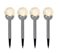 Lampe solaire sur piquet, lampe d'extérieur, boule de verre, lampe de jardin, lampe à brancher, plastique argenté, acier inoxydable, batterie, LED blanc chaud, H 34,5 cm, lot de 4