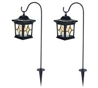 Lampe solaire sur piquet, lanterne solaire, bougie LED, lanterne enfichable, noir, acier, LED 0,06W, LxPxH 21x14,3x69 cm, lot de 2