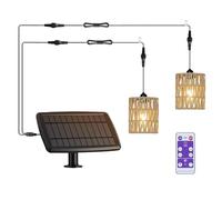 Lampe solaire suspendue en rotin pour extérieur balcon avec télécommande - Suspension - Panier suspendu - Abat-jour sans électricité - Étanche - Éclairage extérieur de jardin et camping - Câble de 5 m