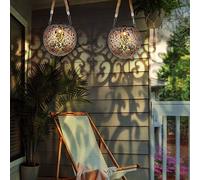Lampe Solaire Suspension Extérieur Lampe de Balcon Chanvre Boule Oriental LED 2x